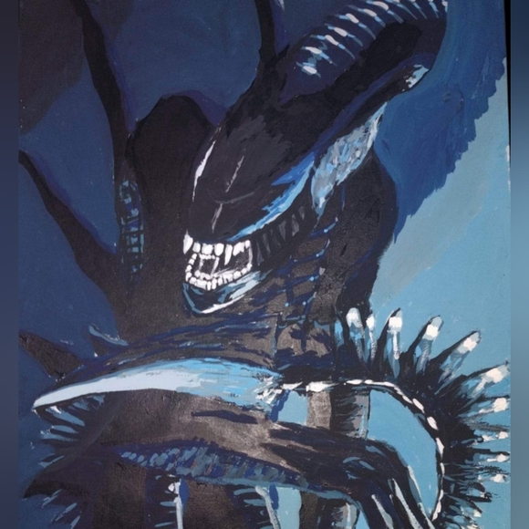 Hand Painted Acrylic Painting of Xenomorph 12" x 18" - Picture 3 of 3